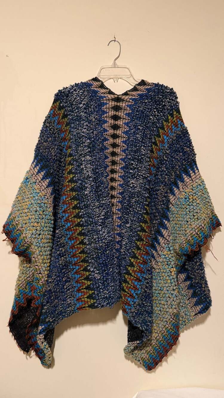 Geometric Knit Open Front Poncho Shawl Wrap with Sleeves